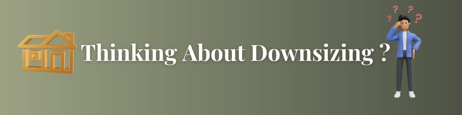 Thinking about downsizing your home? Illustration promoting guidance for seniors, empty nesters, and families helping aging parents transition to a smaller home.